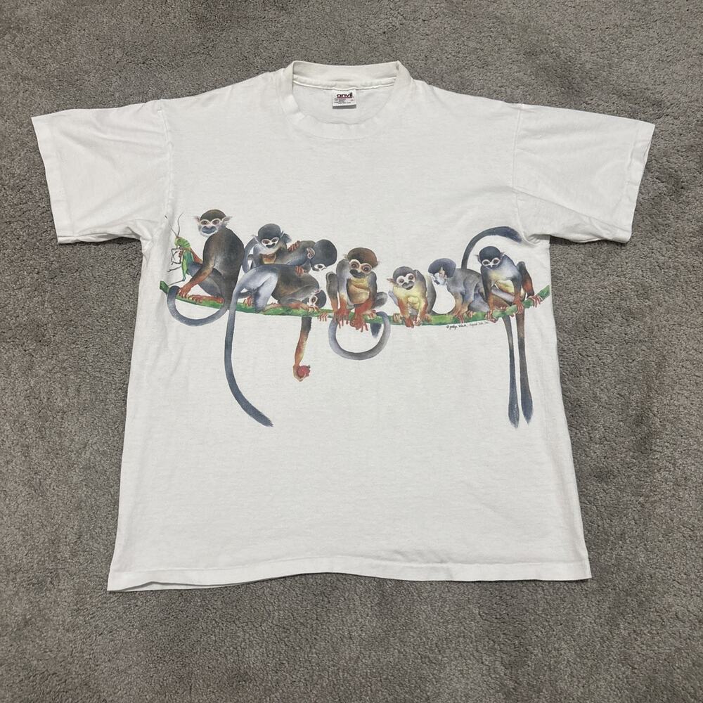 Vintage Monkey Shirt Mens L Nature Graphic Anvil 90s Single Stitch Jocelyn Slack - Picture 1 of 6